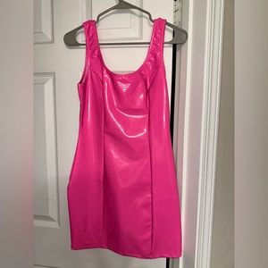 Hot pink faux leather dress